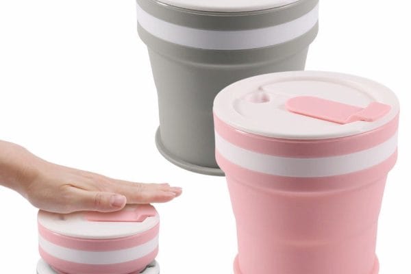 cốc silicon gấp gọn màu xám và hồng
