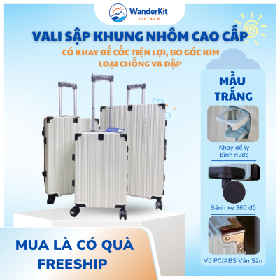 Vali Khoá Sập Khung Nhôm Cao Cấp - Có Khay Để Cốc