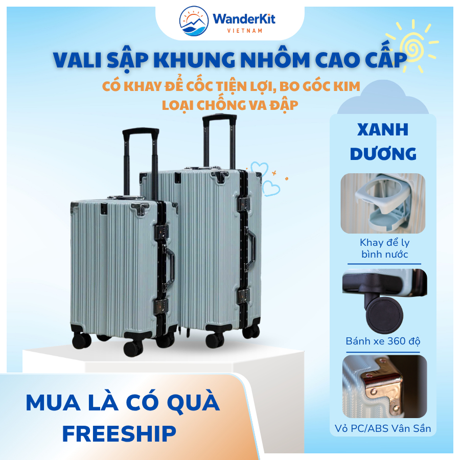 Vali Khoá Sập Khung Nhôm Cao Cấp - Có Khay Để Cốc - Ảnh 2