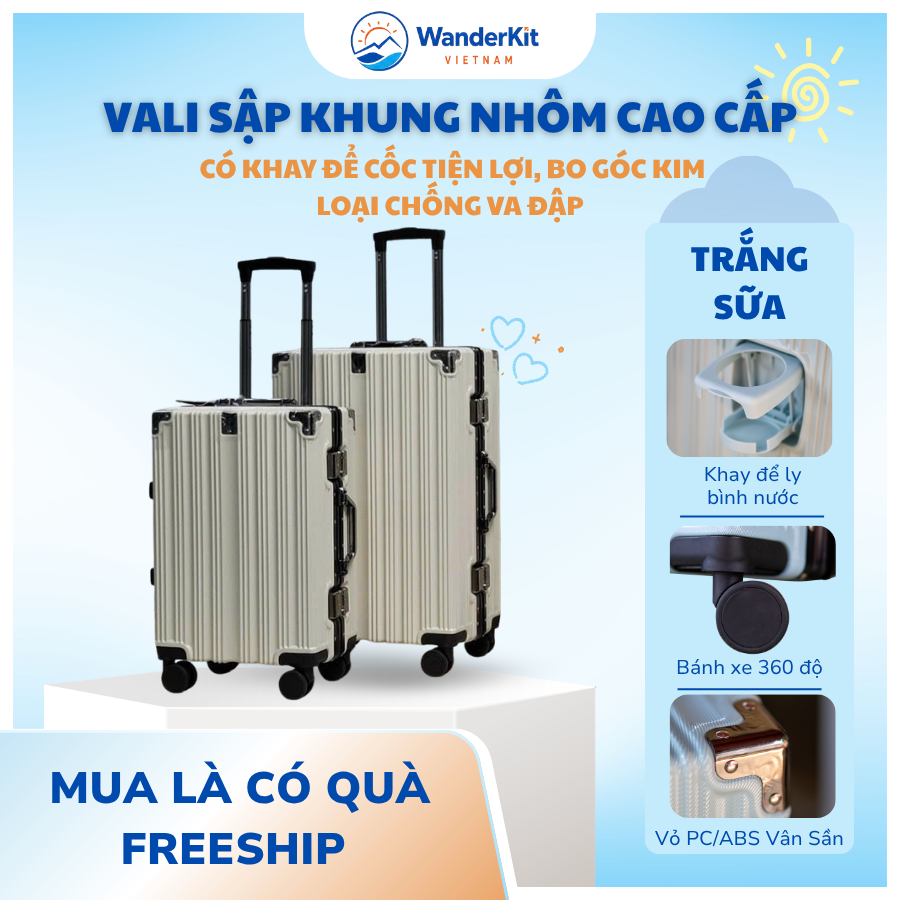 Vali Khoá Sập Khung Nhôm Cao Cấp - Có Khay Để Cốc - Ảnh 3