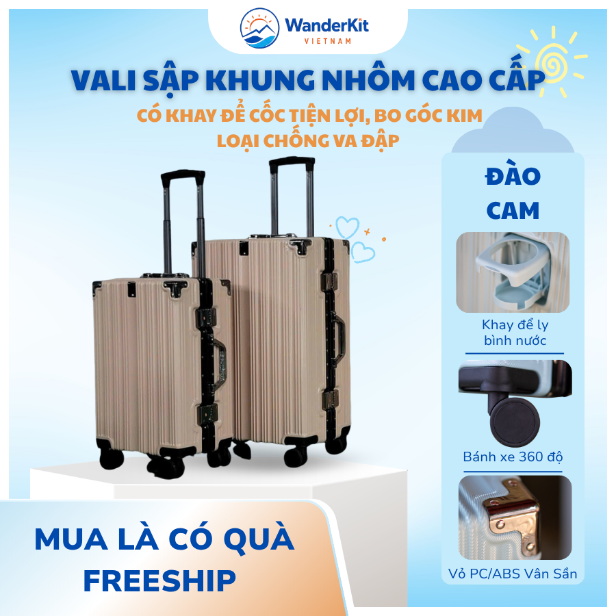 Vali Khoá Sập Khung Nhôm Cao Cấp - Có Khay Để Cốc - Ảnh 4