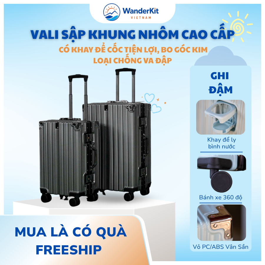 Vali Khoá Sập Khung Nhôm Cao Cấp - Có Khay Để Cốc - Ảnh 5