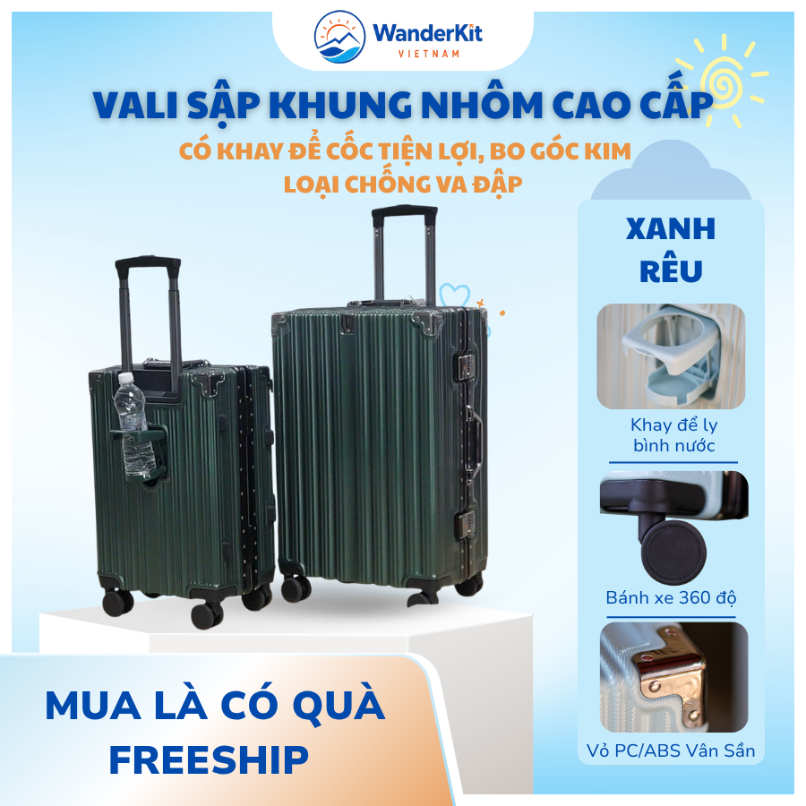 Vali Khoá Sập Khung Nhôm Cao Cấp - Có Khay Để Cốc - Ảnh 6